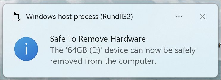 win11 removable media actions default - safe to remove