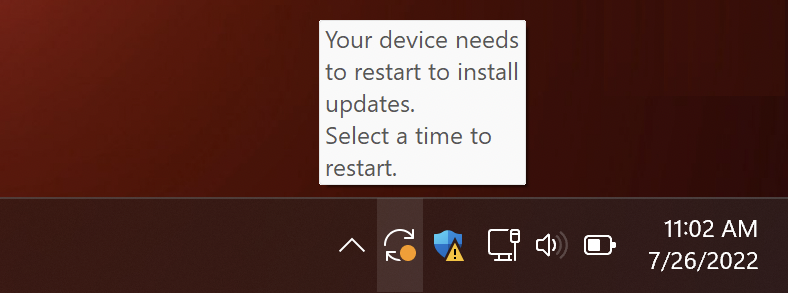 win11 schedule restart update - device needs to restart