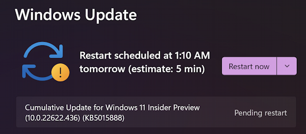 win11 schedule restart update - restart scheduled for tomorrow 1:10am