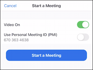 zoom for mobile iphone ipad - start new meeting