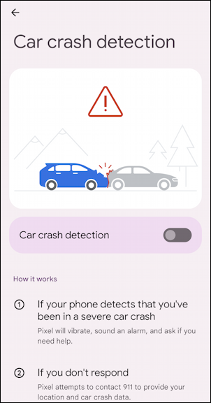 android safety emergency alerts settings - car crash detection