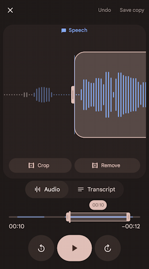 android voice recorder app - start point scrubbed adjusted edit