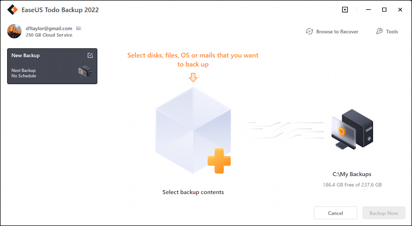 easeus todo backup windows pc - pick source destination