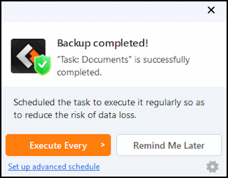 easeus todo backup windows pc - backup complete notification window