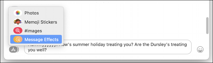 macos messages imessage - send text with effect - main menu