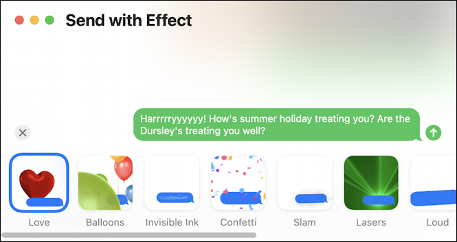 macos messages imessage - send text with effect - choose effect