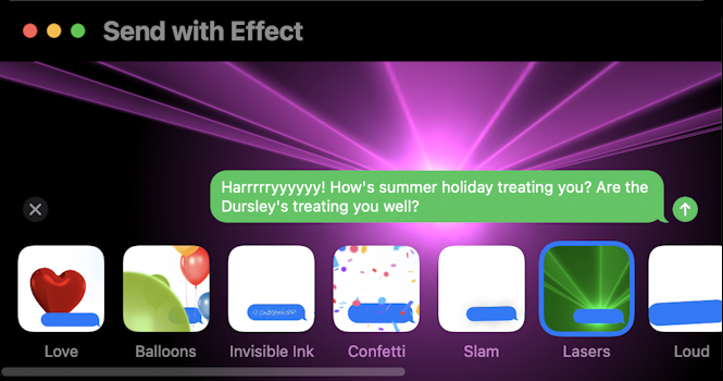 macos messages imessage - send text with effect - laser effect