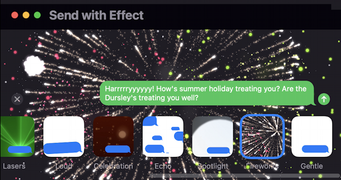 macos messages imessage - send text with effect - fireworks effect