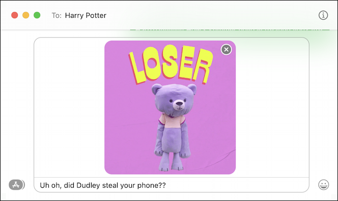 macos messages imessage - send text - animated gif loser