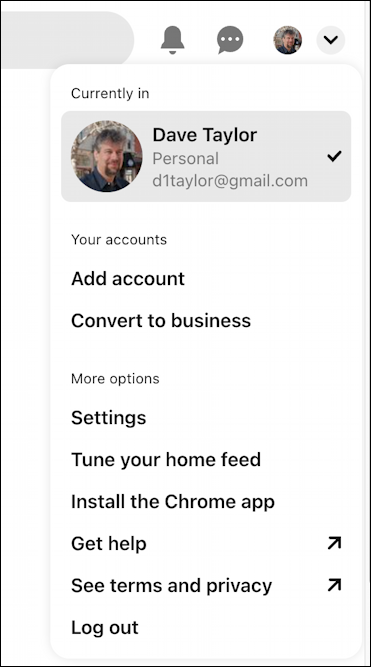pinterest settings menu