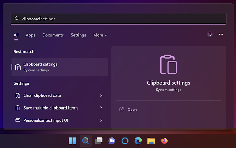 win11 clipboard history - search for 'clipboard'