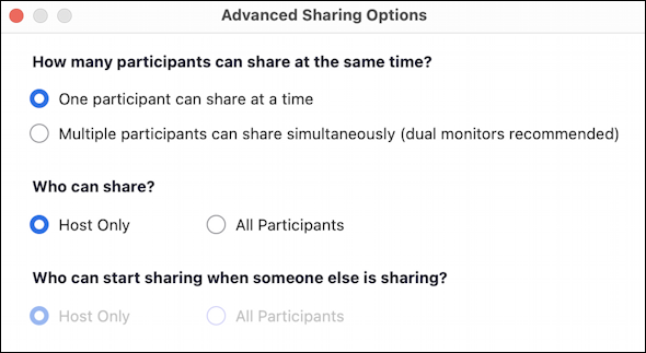 zoom participant screen sharing - advanced participant sharing - disabled