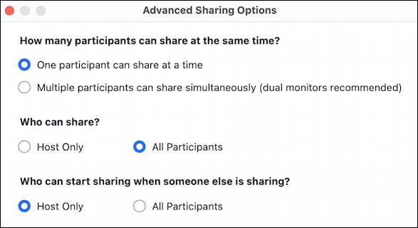 zoom participant screen sharing - advanced participant sharing - enabled