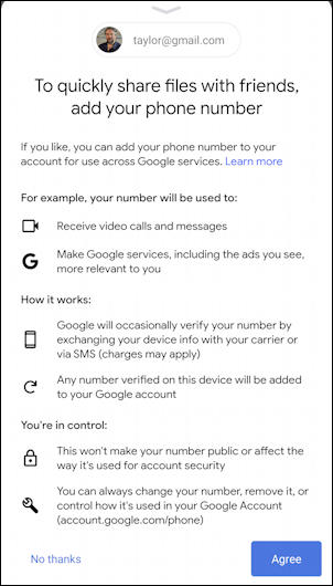 android nearby share - set up - confirm phone number