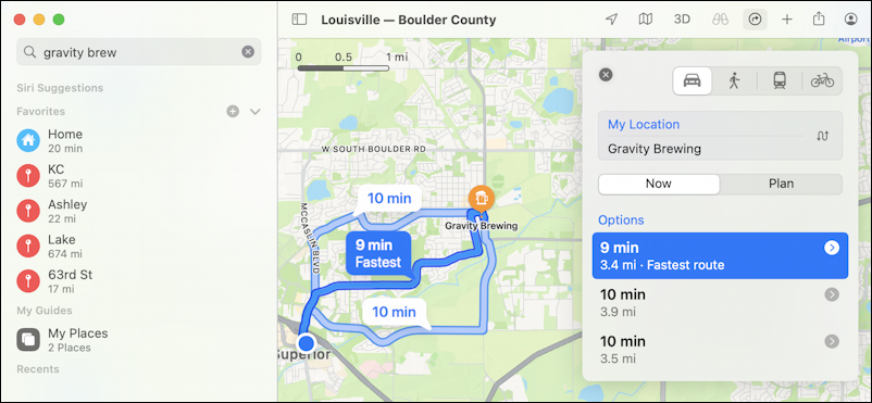 apple maps share directions mac iphone - three routes