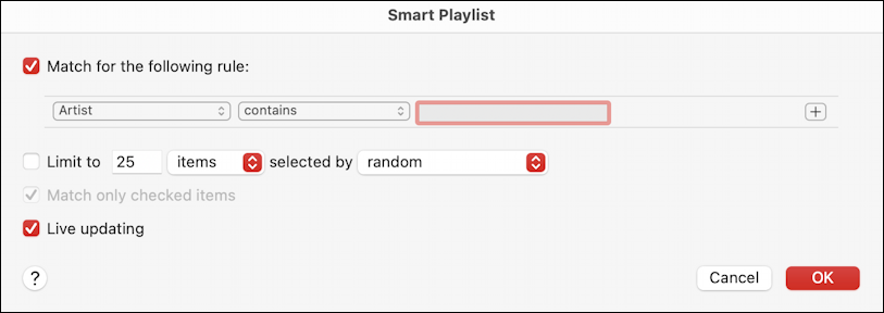 apple music itunes create smart playlist - basic criteria