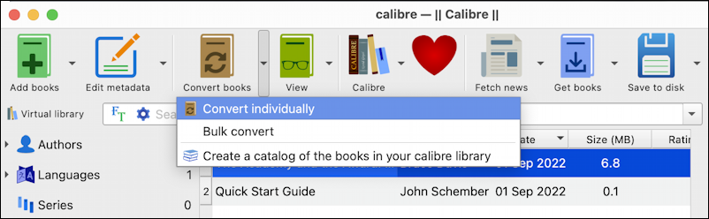 calibre ebook format conversion - doc ebook book conversion menu