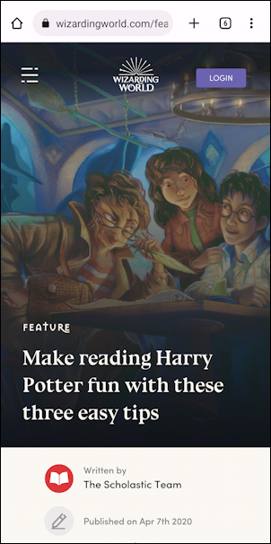 chrome android share web page url - reading harry potter