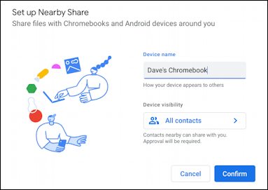 nearby share android to chromebook - name for nearby visibility