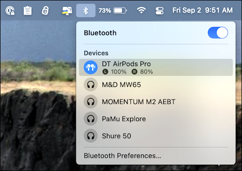 apple mac airpods pro macos control anc - bluetooth menu