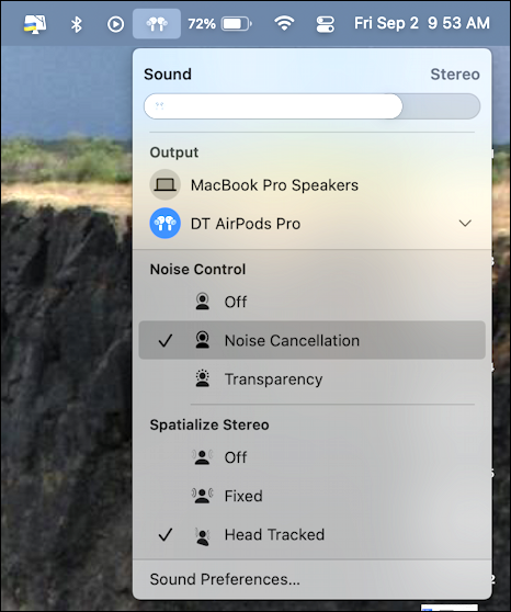 apple mac airpods pro macos control anc - sound menu settings anc