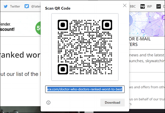 microsoft edge generate web page url qr code - generated code