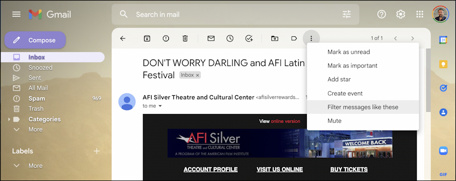 gmail create use label folders filters - mail from AFI