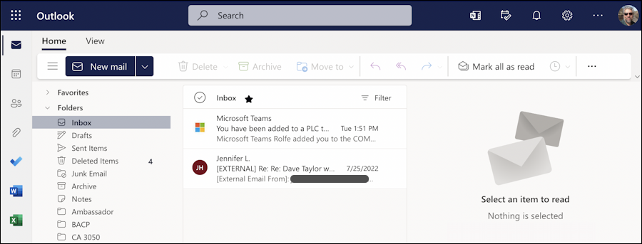 microsoft outlook office.com classic compact ribbon - main screen