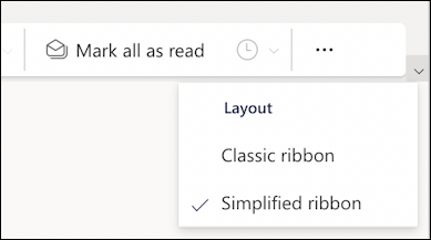 microsoft outlook office.com classic compact ribbon - menu