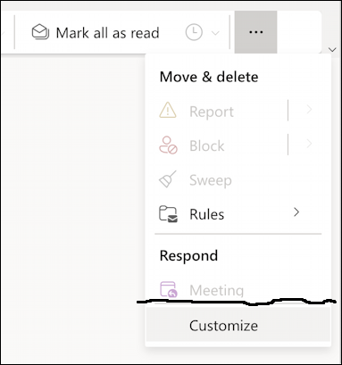 microsoft outlook office.com classic compact ribbon - customize menu