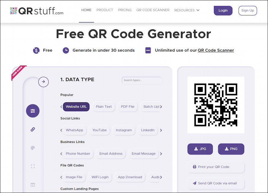qrstuff.com generate qr codes free - main page
