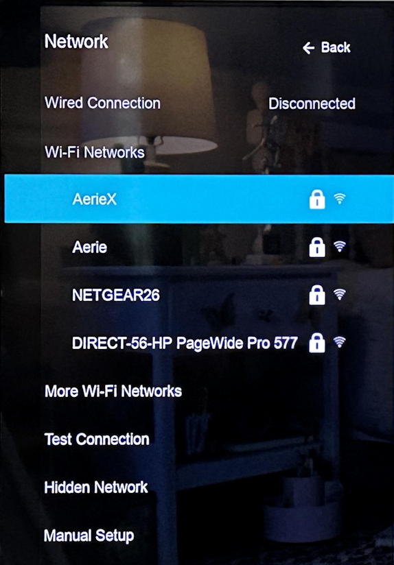 vizio connect to wifi internet - list of access points