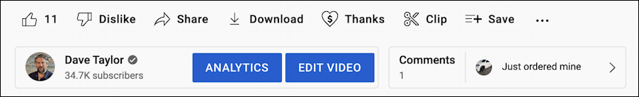 youtube viewing video buttons links along bottom own video channel