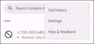 android junk spam call filtering - menu