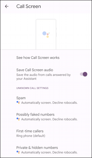 android junk spam call filtering pixel - call screening settings