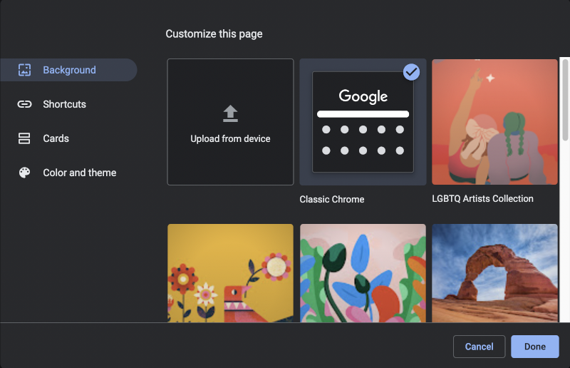 google chrome new tab window appearance - theme images