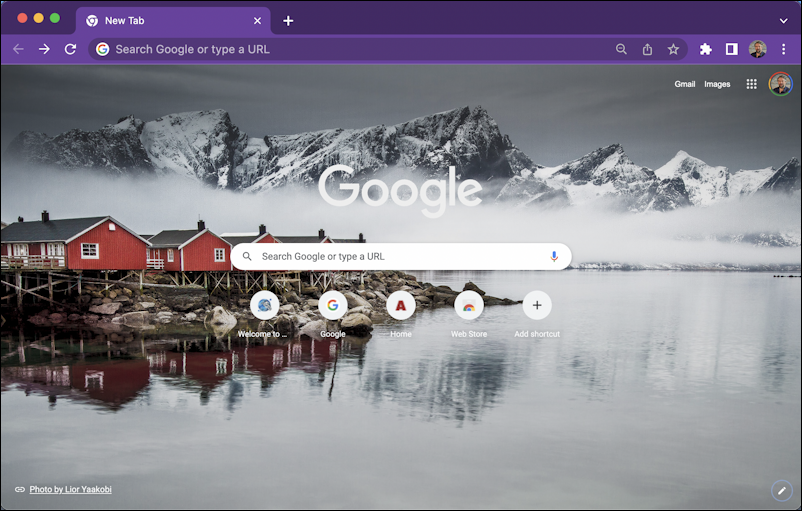 google chrome new tab window appearance - updated with photo background wallpaper purple theme