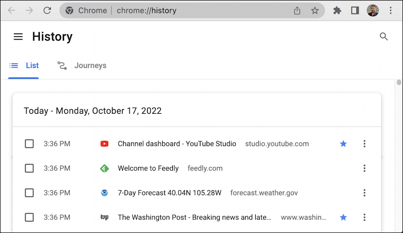 google chrome - chrome history tab