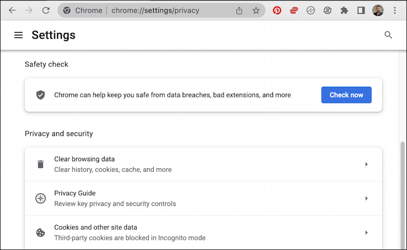 google chrome - settings > privacy