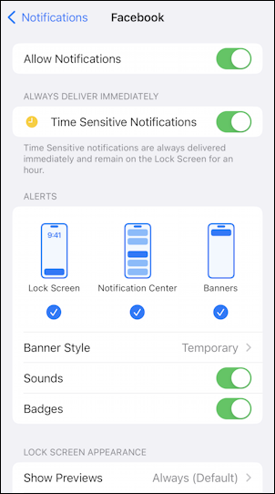 iphone ios battery health - facebook notifications settings