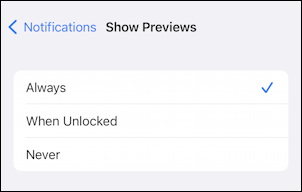 ios16 lock screen notifications - settings > notifications > show previews