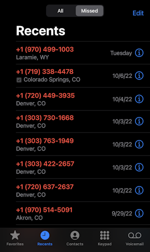 iphone ios silence junk spam calls - missed call log