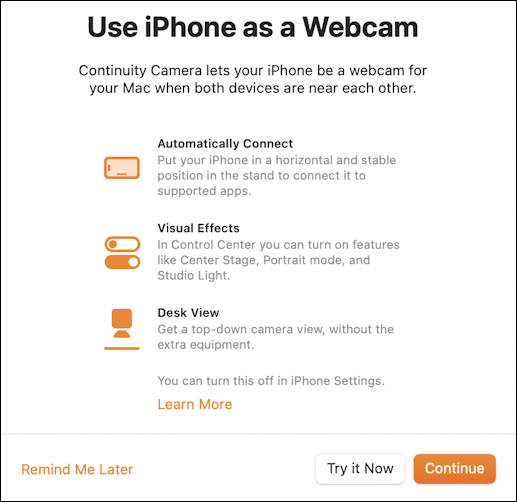 continuity camera mac macos iphone ios - use iphone as a webcam