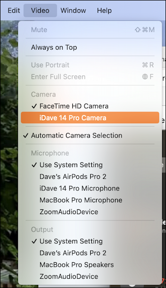continuity camera mac macos iphone ios - video menu - including iphone