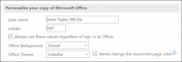 microsoft word office app - author creator name initials - personalize copy name initials