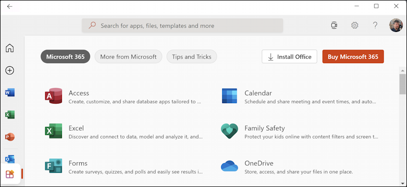 microsoft office 365 excel - office suite apps shown