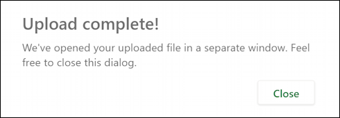 microsoft office 365 excel - upload complete