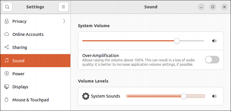 ubuntu linux system alerts - settings > sound