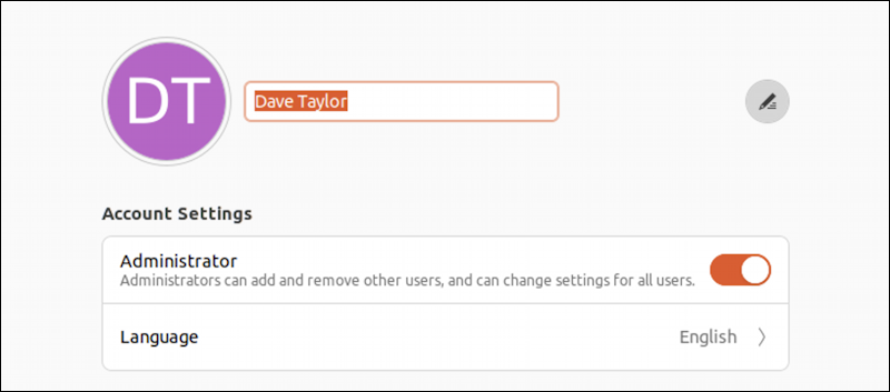 ubuntu linux account photo picture - settings - users - edit account name