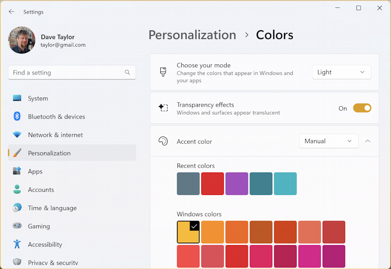 windows pc change title taskbar color - settings > personalization > colors